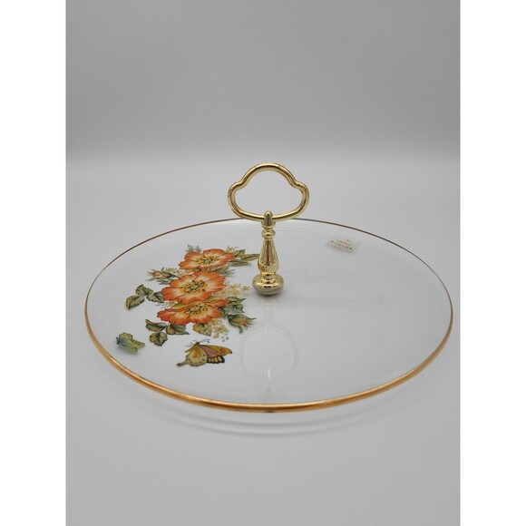 Tidbit Serving Tray Viking Glass Floral & Butterflies Trim Original Tag 8" NICE - Picture 12 of 12